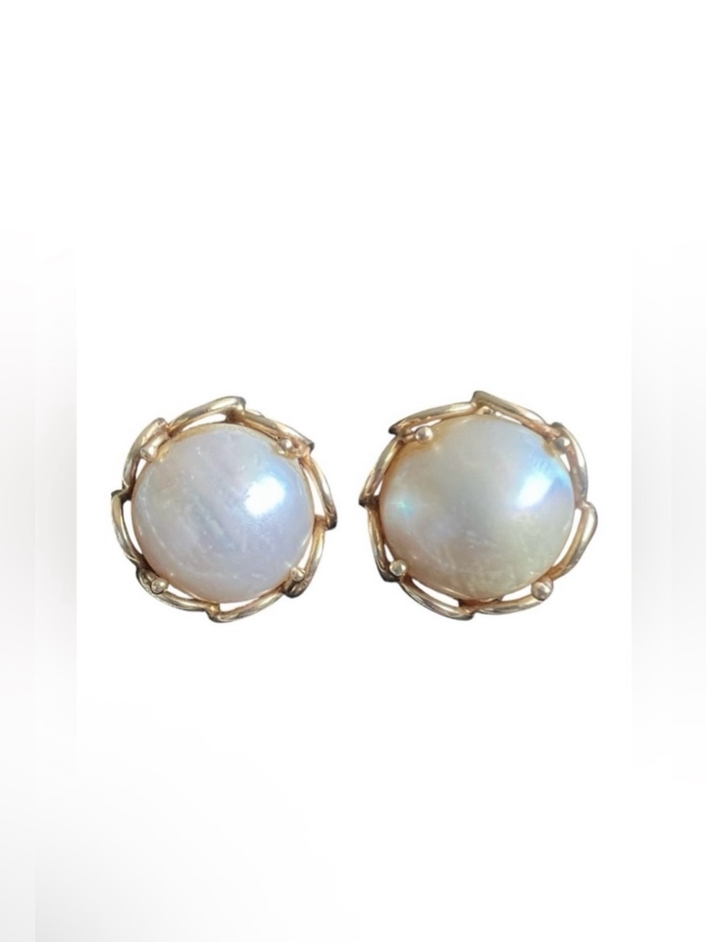 14k Yellow Gold Cultured Pearl Vintage Clip On Earrings 12g Signed AC Anchor Sym